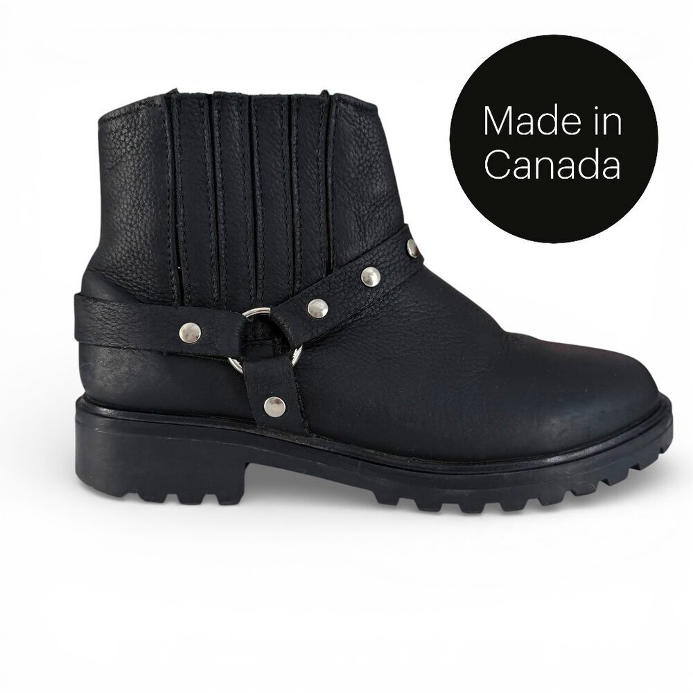 MARTINO black leather harness ankle boots lug sole 10